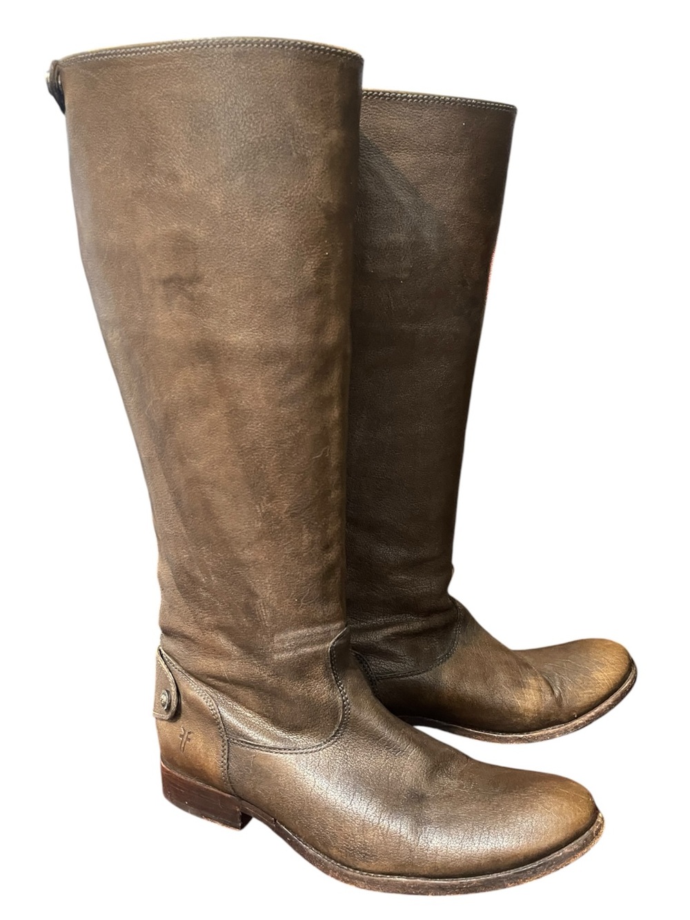 Frye Melissa Button Back Zip Tall Brown Leather Equestrian Boots Women’s 9.5
